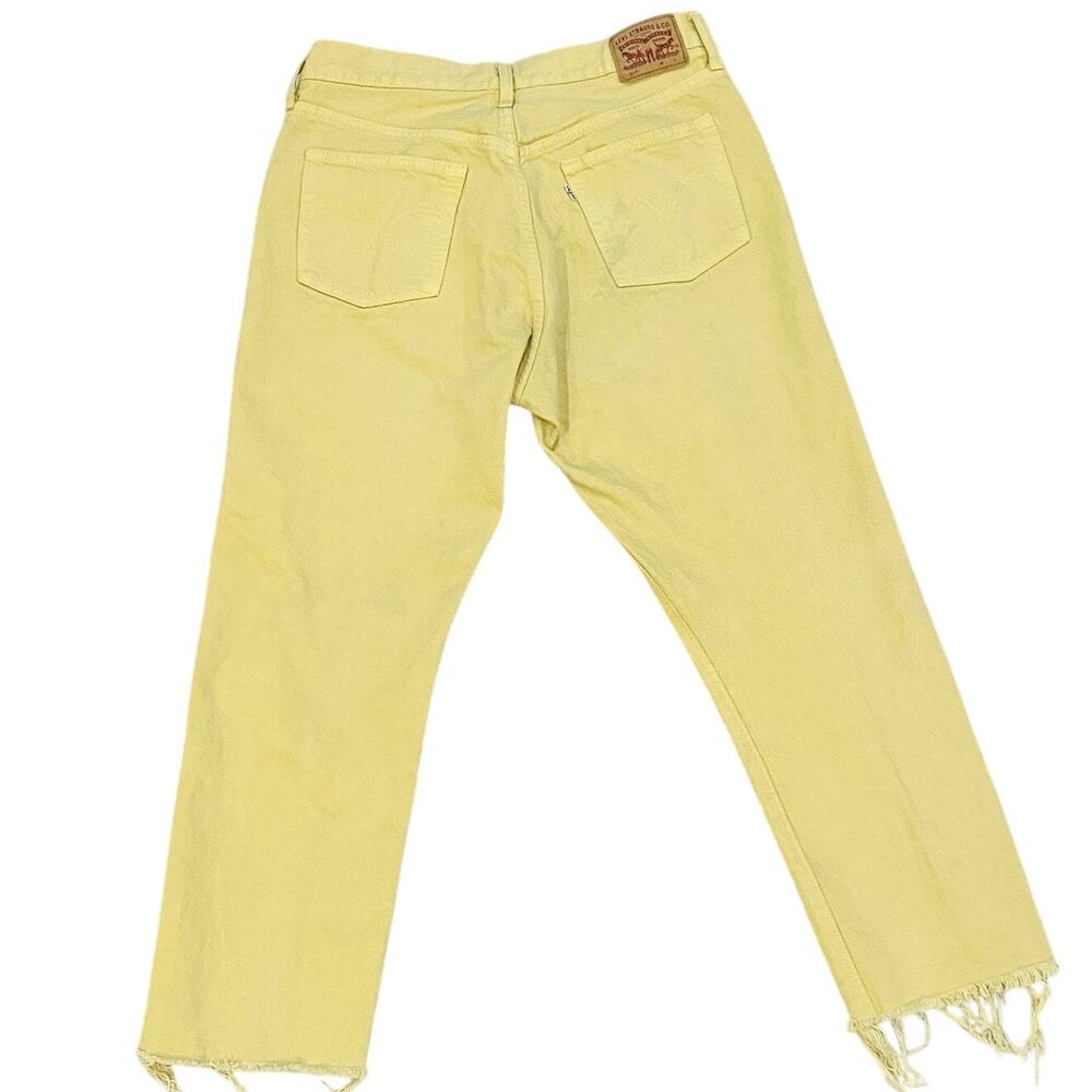 Levi’s 501 High Rise Straight Cropped Raw Hem Yellow Denim Jeans Sz W2 - Picture 2 of 9